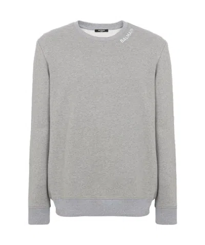 Balmain Logo-embroidered Cotton Sweatshirt In Gray