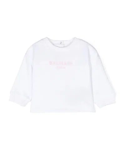 Balmain Kids' Logo-embroidered Cotton Sweatshirt In White
