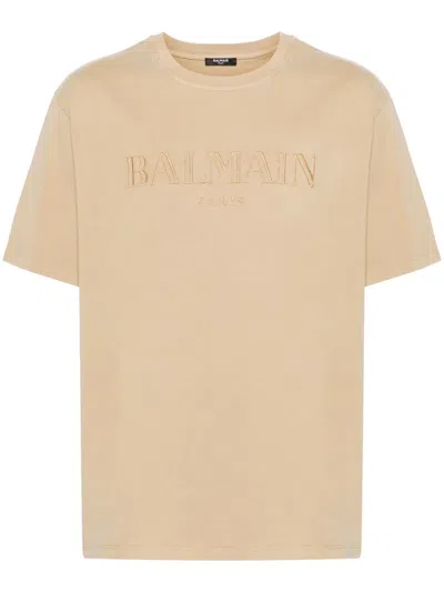 BALMAIN LOGO-EMBROIDERED COTTON T-SHIRT
