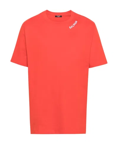 BALMAIN LOGO-EMBROIDERED COTTON T-SHIRT