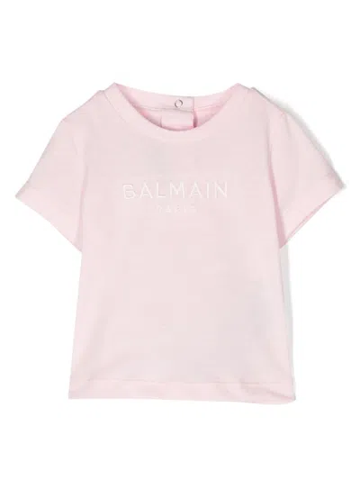 Balmain Babies' Logo-embroidered Cotton T-shirt In Pink