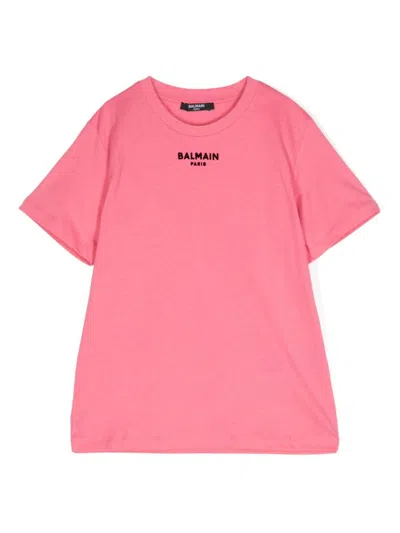 Balmain Kids' Logo-embroidered Cotton T-shirt In Pink
