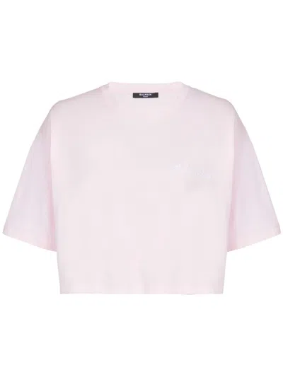 Balmain Logo-embroidered Cotton T-shirt In Rosa