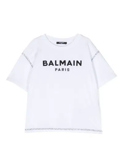 Balmain Kids' Logo-embroidered Cotton T-shirt In Weiss