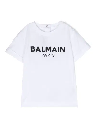 Balmain Babies' Logo-embroidered Cotton T-shirt In White