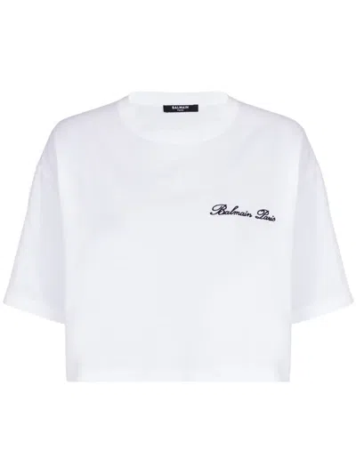 Balmain Logo-embroidered Cotton T-shirt In Weiss