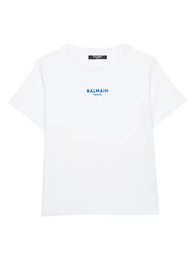 Balmain Kids' Logo-embroidered Cotton T-shirt In White