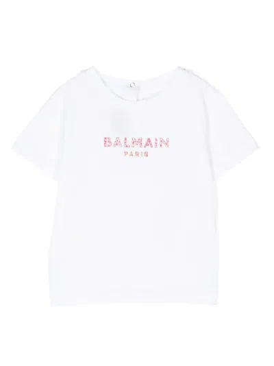 Balmain Kids' Logo-embroidered Cotton T-shirt In White
