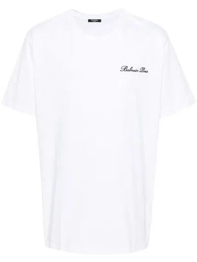 BALMAIN LOGO-EMBROIDERED COTTON T-SHIRT