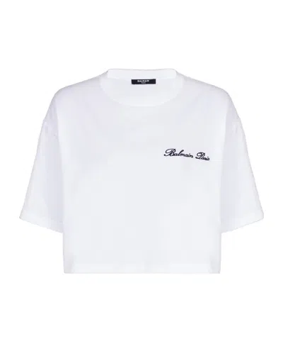 Balmain T-shirt With  Signature Embroidery In White