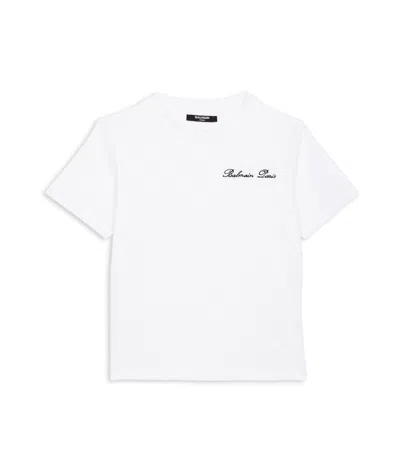 Balmain Kids' Logo-embroidered Cotton T-shirt In White