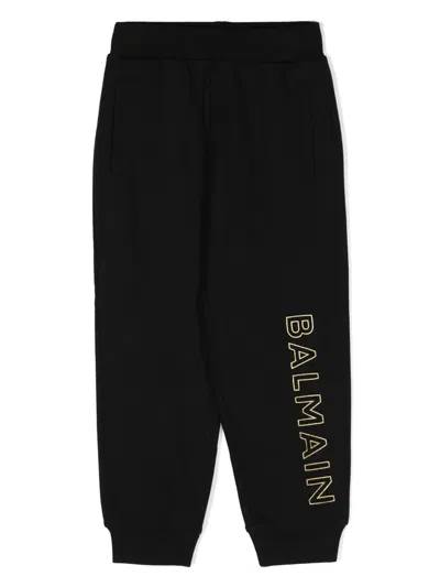 Balmain Kids' Logo-embroidered Cotton Track Pants In Black