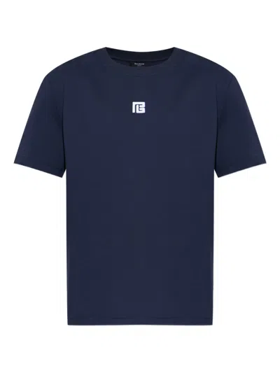 Balmain Logo-embroidered Crew-neck T-shirt In Blue