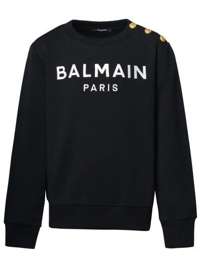 Balmain Kids' Logo Embroidered Crewneck Sweatshirt In Black