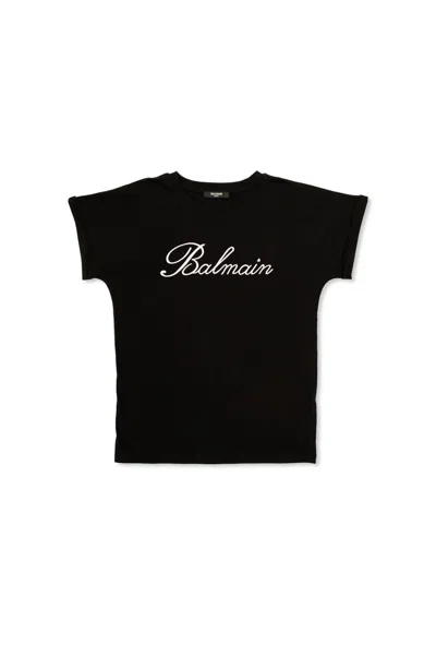 Balmain Kids' Logo-embroidered Cotton T-shirt In Black
