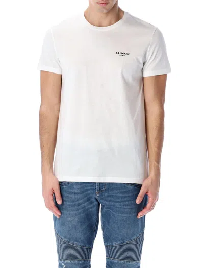 Balmain Logo Embroidered Crewneck T-shirt In Bianco