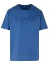 Balmain Logo Embroidered T-shirt In Blu