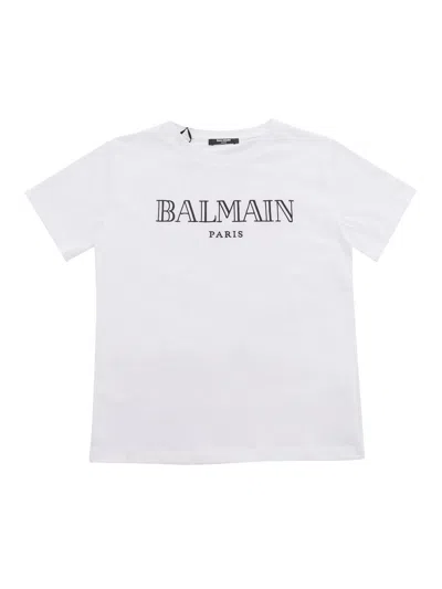 Balmain Kids' Logo-embroidered Crewneck T-shirt In White