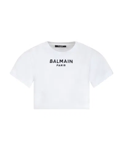 Balmain Logo-embroidered Cropped T-shirt In White