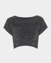 Balmain Logo Embroidered Double Hem Crop T-shirt In Black