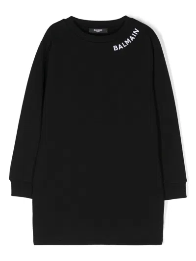 Balmain Kids' Logo-embroidered Dress In Black