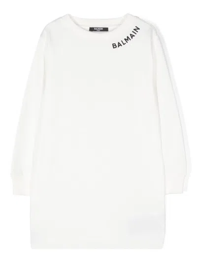 Balmain Kids' Logo-embroidered Dress In White