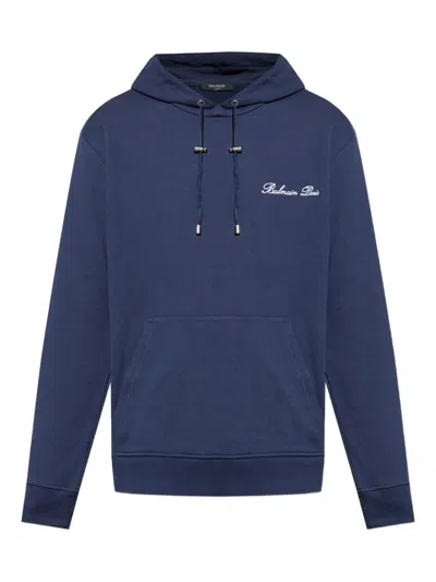 BALMAIN LOGO-EMBROIDERED HOODIE