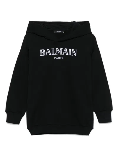 Balmain Kids' Logo-embroidered Hoodie In Black