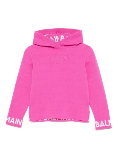 Balmain Kids' Logo-embroidered Hoodie In Fucsia