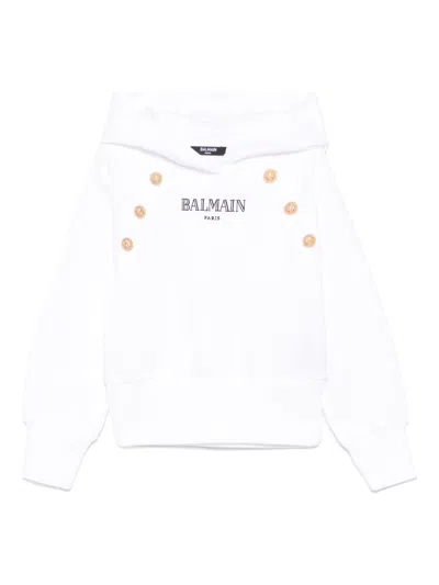 Balmain Kids' Logo-embroidered Hoodie In White