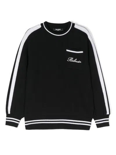 Balmain Kids' Logo-embroidered Jumper In Black