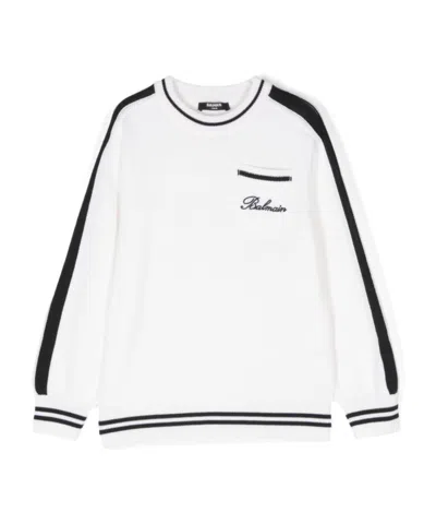 BALMAIN BALMAIN KIDS LOGO EMBROIDERED CREWNECK JUMPER