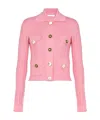 Balmain Perforated Knit Short Cardigan With Patch Pockets In Pink