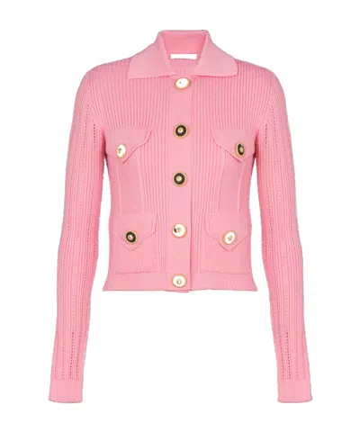 BALMAIN CROPPED RIBBED KNIT CARDIGAN WITH OPENWORK DETAILS