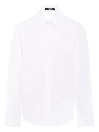 Balmain Kids' Logo-embroidered Long-sleeve Shirt In White