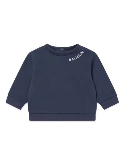 Balmain Babies' Logo-embroidered Long-sleeve T-shirt In Blau