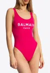 Balmain Logo-print Scoop-back Swimsuit In Pink