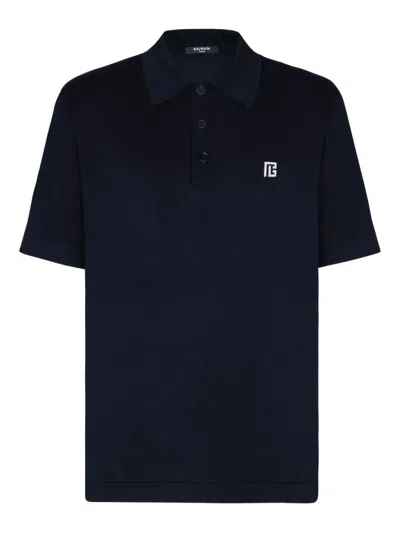 Balmain Logo-embroidered Polo Shirt In Blue