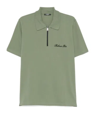 Balmain Logo Embroidered Polo T-shirt In Green