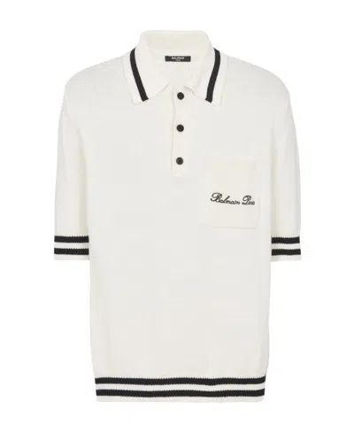 Balmain Logo Signature Embroidered Polo T-shirt In White