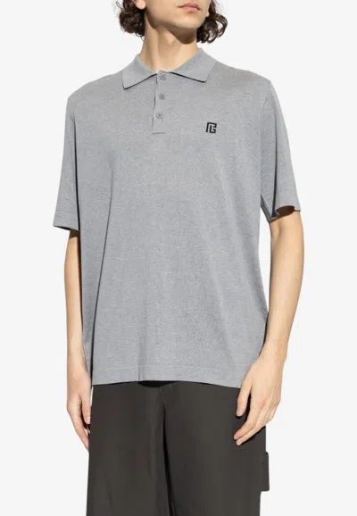 Balmain Logo Embroidered Polo T-shirt In Gray