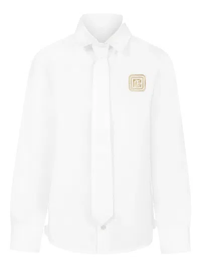 Balmain Kids' Logo-embroidered Shirt In White