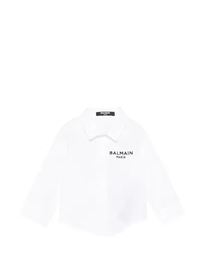 Balmain Babies' Logo-embroidered Shirt In White