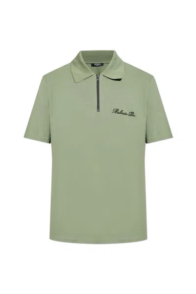 Balmain Logo Embroidered Polo T-shirt In Green