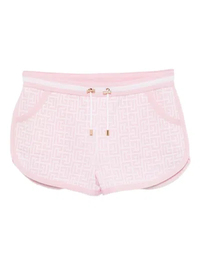 Balmain Logo-embroidered Shorts In Pink
