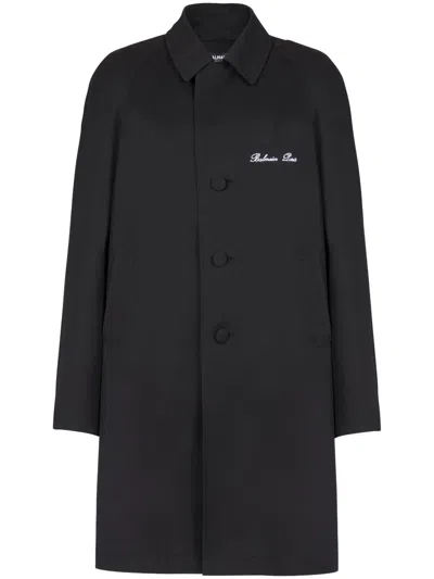 BALMAIN LOGO-EMBROIDERED SINGLE-BREASTED COAT