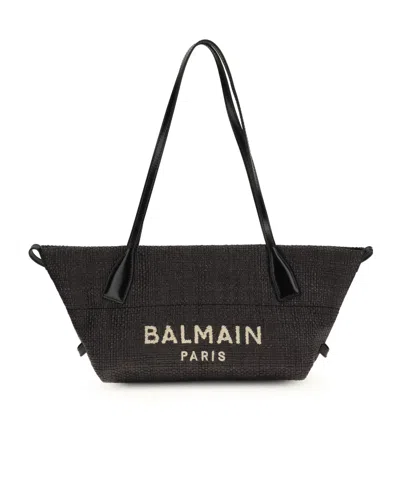 Balmain Logo Embroidered Small Track Tote Bag In Black