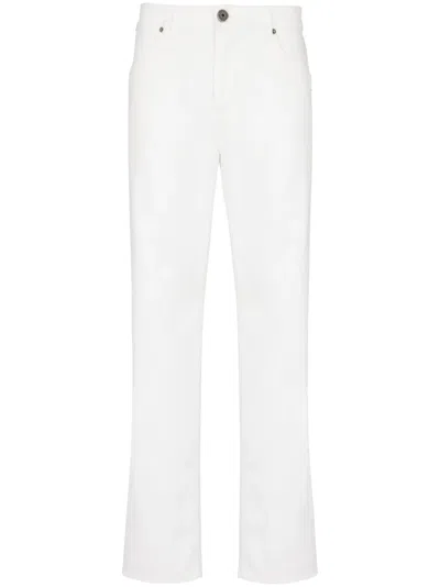Balmain Embroidered-logo Straight Jeans In White