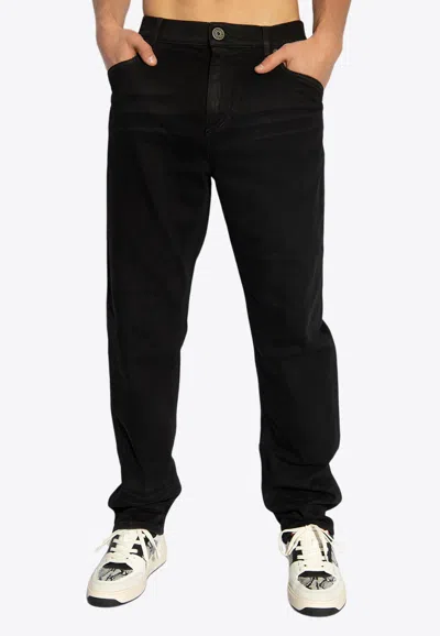 Balmain Logo-embroidered Straight-leg Jeans In Black