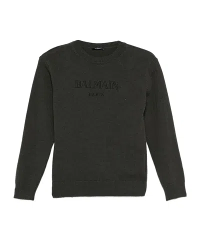 Balmain Logo-embroidered Sweater In Brown